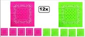 12x Zakdoek/bandana Fluor pink/groen 53 x 53 cm - zakdoek bandana boeren carnaval feest sjaal festival themafeest