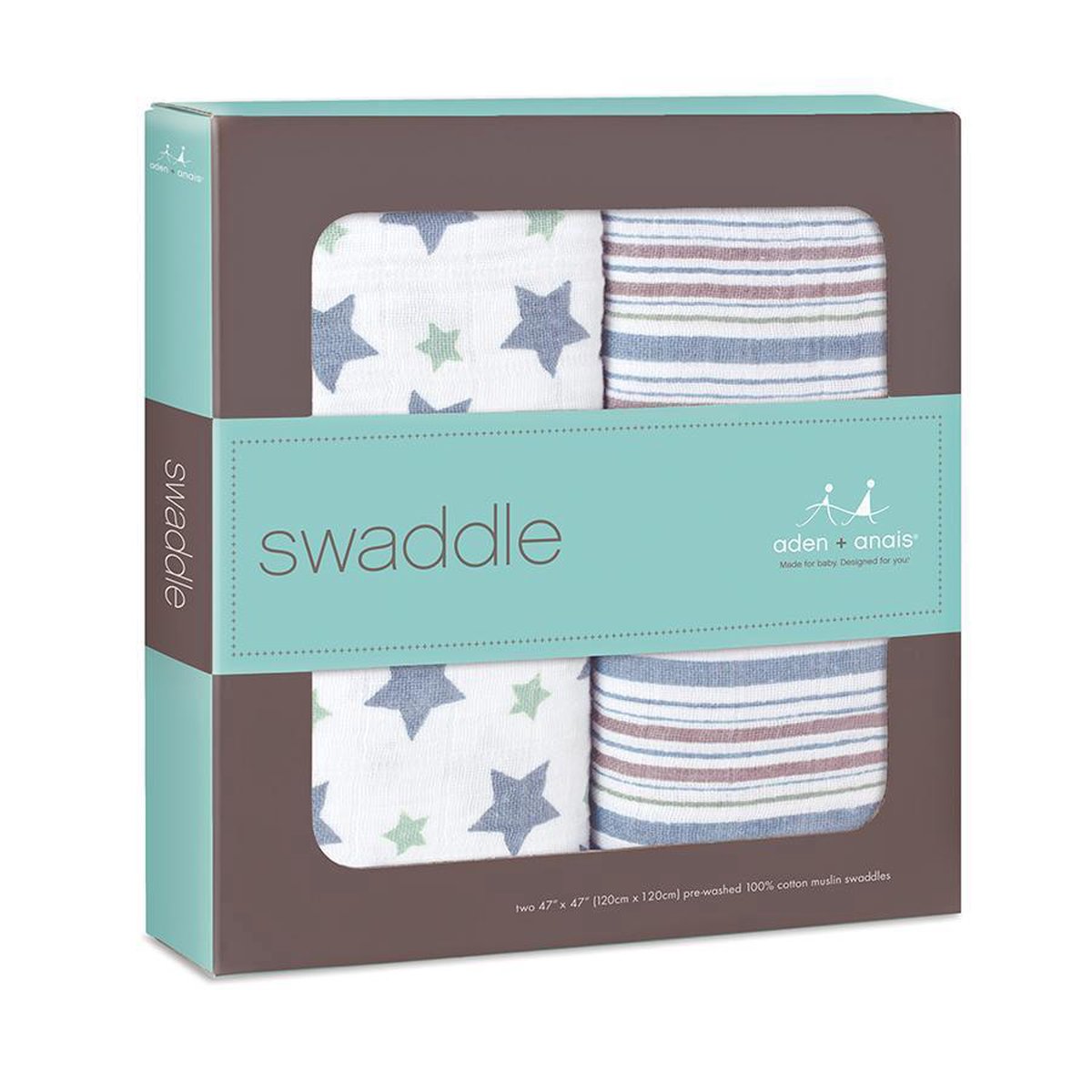 Aden + Anais Muslin Katoenen Swaddle 2pack (inbaker)doek Prince Charming