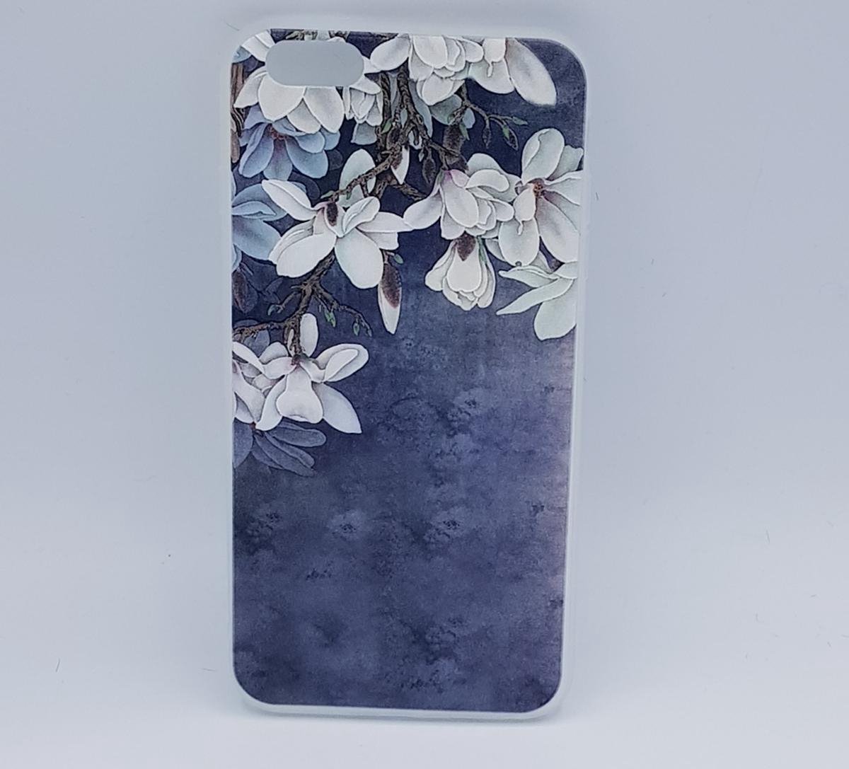Geschikt voor iPhone 6 Plus – hoes, cover – TPU – White Lillies on blue
