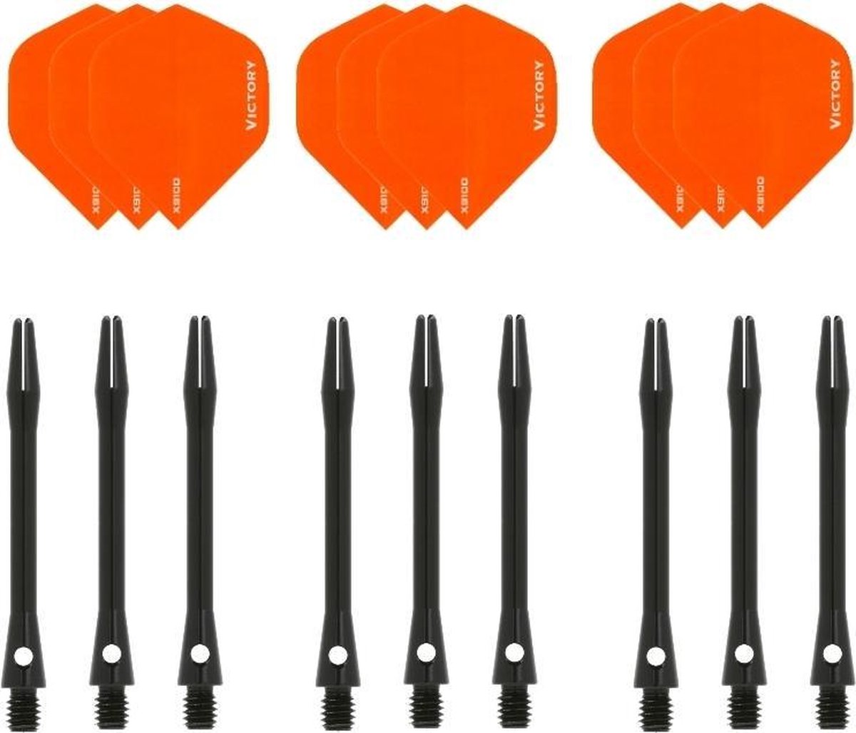 Darts Set - 3 sets - XS100 Poly - Oranje - Darts flights - plus 3 sets - aluminium - darts shafts - zwart - medium