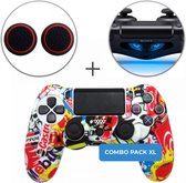 Stickerbomb  Siliconen Beschermhoes + Thumb Grips + Lightbar Skin voor PS4 Dualshock  PlayStation 4 Controller - Softcover Hoes / Case