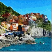Graphic Message - Schilderij Print op Canvas - Huizen Cinque Terre aan Zee - Italië - Woonkamer