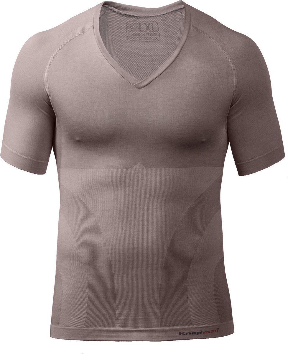 Knapman Invisible Compressieshirt Deep V-hals 2.0 Khaki | Onzichtbaar Corrigerend Shirt voor Mannen | Maat M