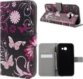 Vlinder zwart roze agenda wallet case hoesje Samsung Galaxy A3 (2017)