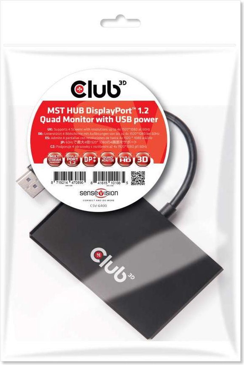 Club 3D Multi Stream Transport Hub DisplayPort 1.2 Quad