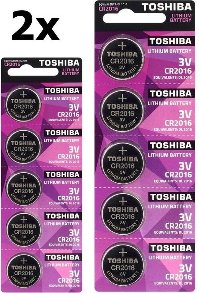 10 Stuks (2 Blister a 5St) - Toshiba CR2016 Professional Electronics 3V 90mAh Lithium knoopcel