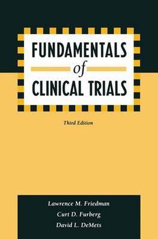 Livre "Fundamentals of Clinical Trials", troisième édition, avec fond jaune et texte noir.