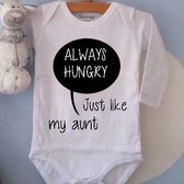 Baby Rompertje met tekst Always Hungry Just like my aunt | Lange mouw | zwart wit | maat 50/56 | cadeau voor tante - kraamcadeau nichtje neefje geboren – kraamgeschenk  zwangerschapsaankondiging zus