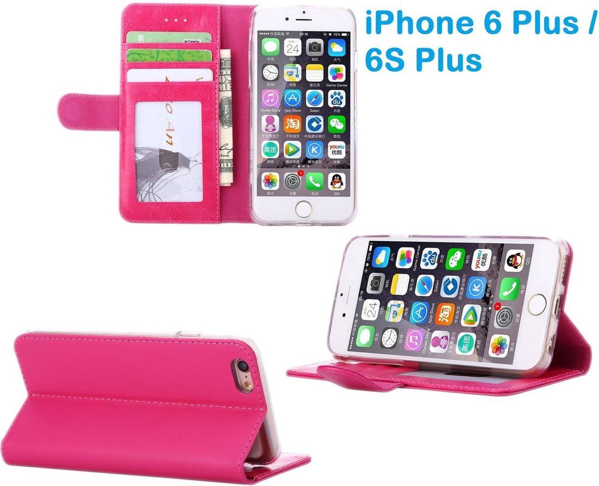 iPhone 6 Plus / 6S Plus Wallet Style lederen case hoesje Pink