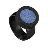 Quiges RVS Schroefsysteem Ring Zwart Glans 18mm met Verwisselbare Glitter Blauw 12mm Mini Munt