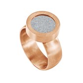 Quiges RVS Schroefsysteem Ring Rosékleurig Mat 18mm met Verwisselbare Glitter Zilver 12mm Mini Munt