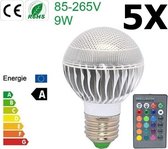 5 Stuks - Aanbieding 9W E27 RGB LED Bulb met afstandbediening