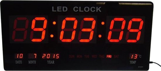 ondernemer hongersnood Beter XXL Digitale LED Klok met seconden teller , datum , temperatuur , dag en  tijd weergave... | bol.com