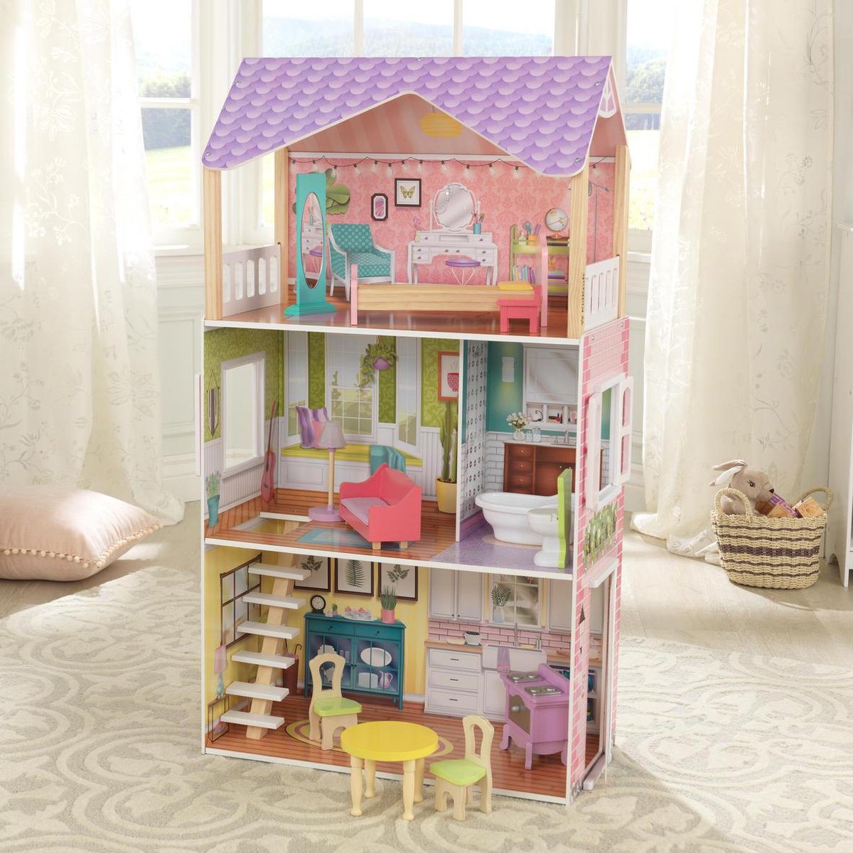 KidKraft Poppy Poppenhuis -Groot houten poppenhuis met 11 accessoires