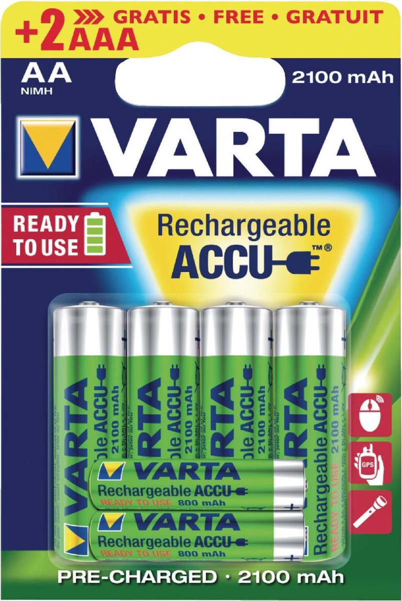 Varta V56706496 Ready2Use 4x AA + 2x AAA Oplaadbare Batterijen - Varta