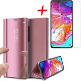 Hoesje geschikt voor Samsung Galaxy A70 - Screen Protector GlassGuard - Book Case Spiegel Roségoud & Screenprotector