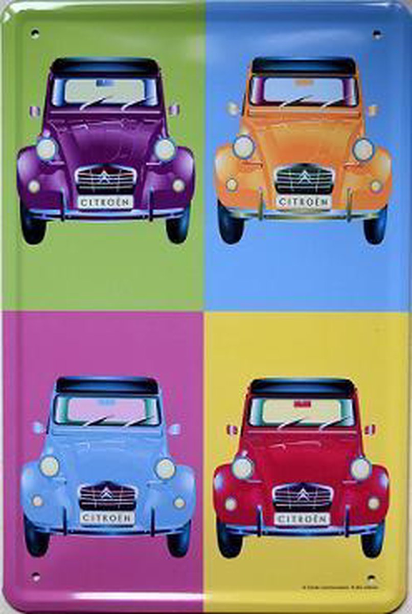 Citroen 2CV Warhol Metalen wandbord in reliëf 20 x 30 cm.