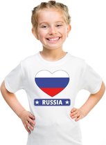 Rusland kinder t-shirt met Russische vlag in hart wit jongens en meisjes 158/164