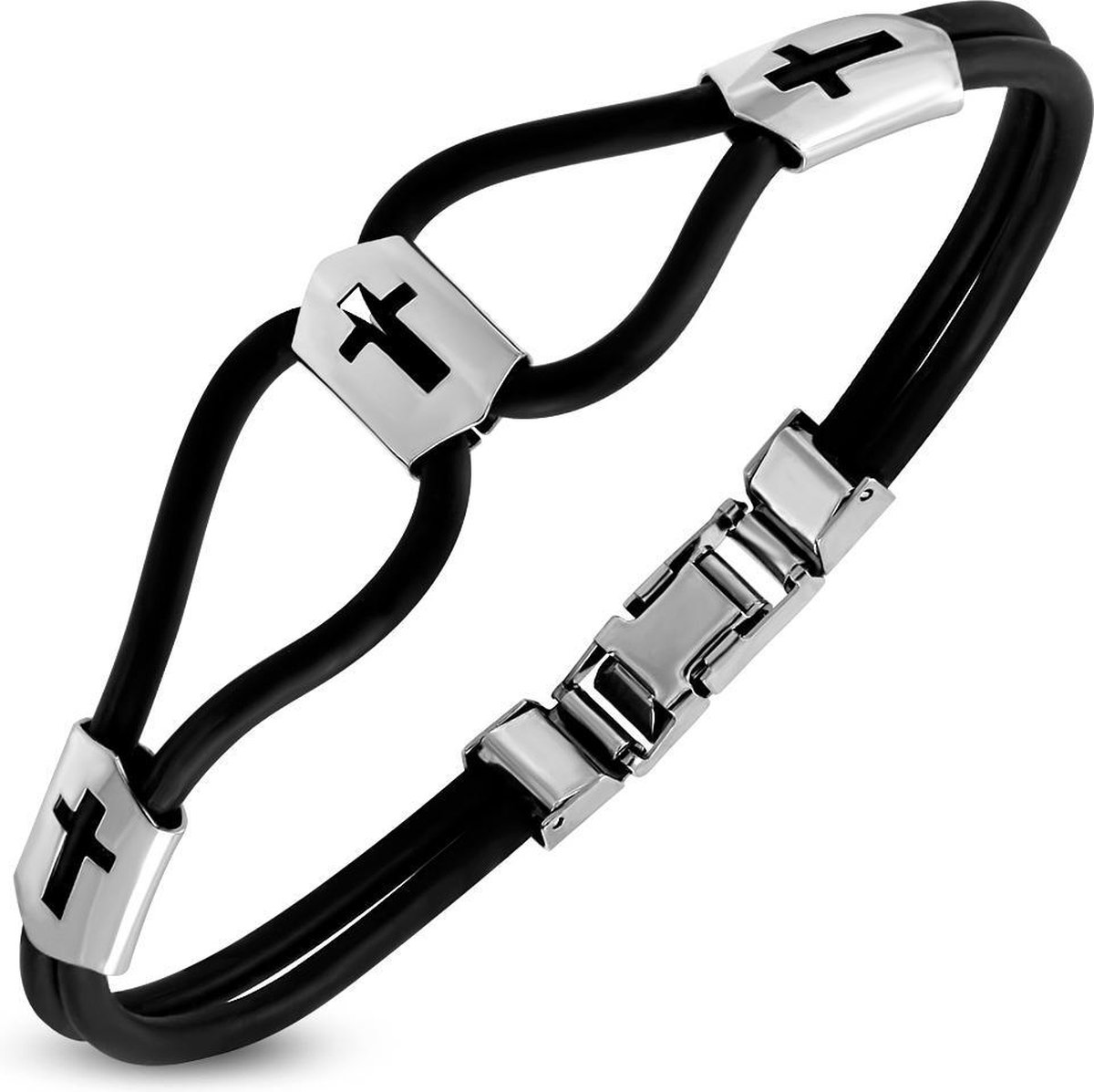Amanto Armband Afdal - 316L Staal - Rubber - Kruis - 20mm - 20cm