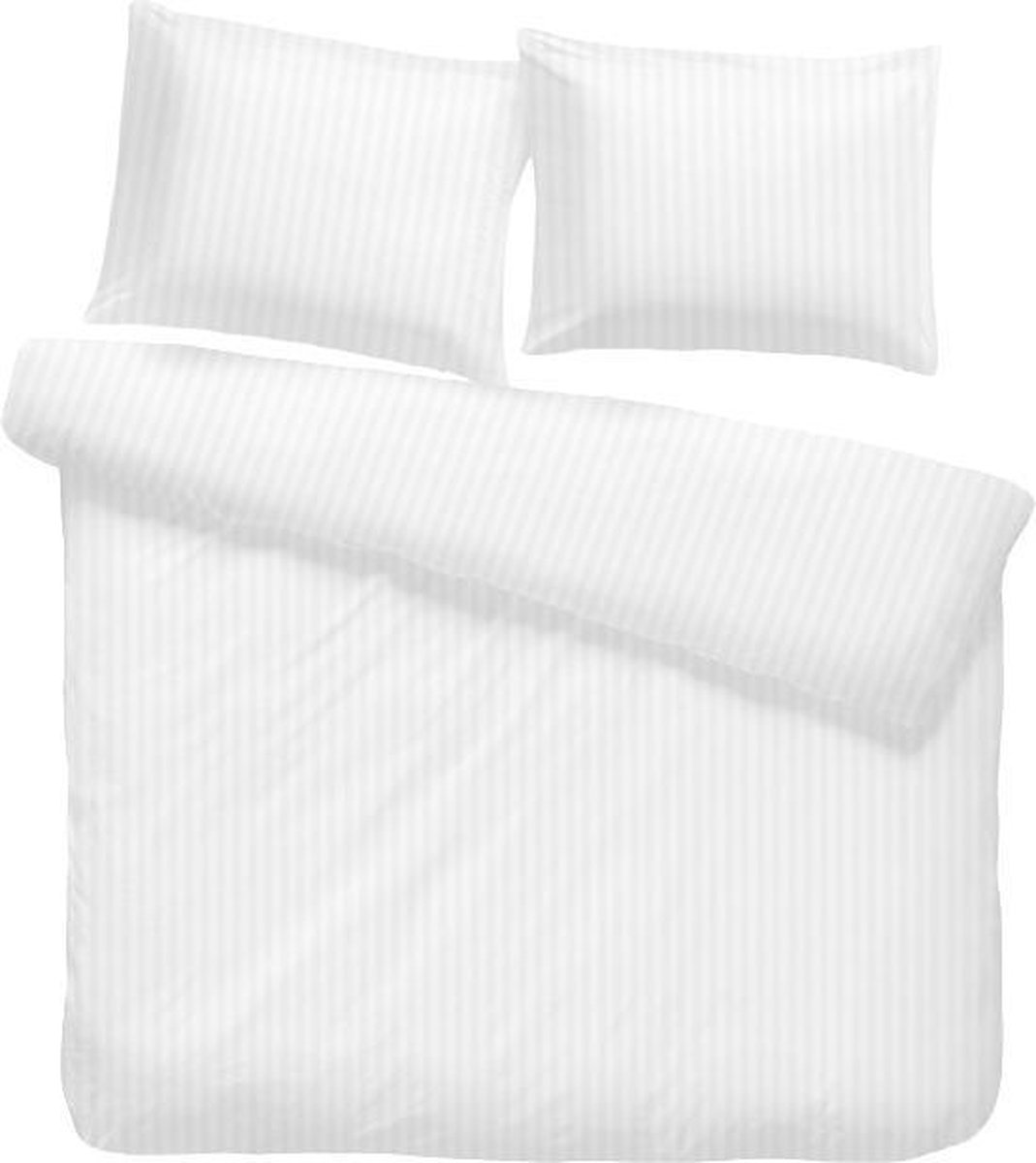 iSleep Satijnstreep Dekbedovertrek - Eenpersoons - 140x200/220 cm - Wit