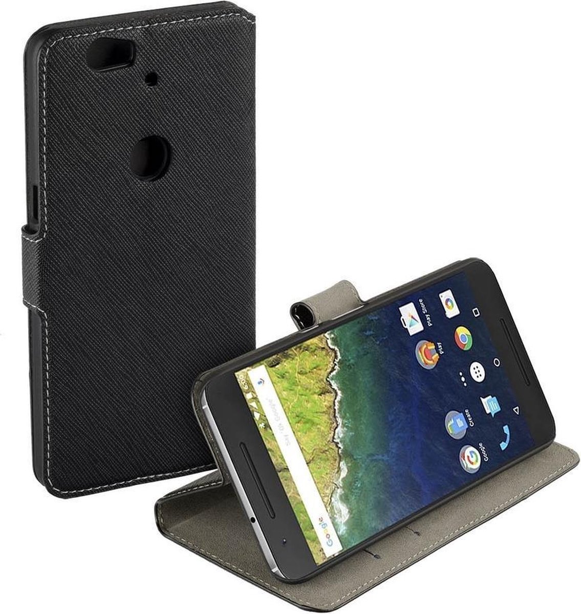 HC zwart book case style Huawei Nexus 6P wallet cover hoesje