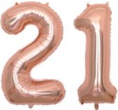 Folie ballonnen 21 / 100 cm  / Verjaardag / Feest / Ballonnen / Versiering / Rosé goud