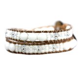 Bela Donaco Wikkelarmband Classic – Witte Jade – Tsjechisch glas – leer