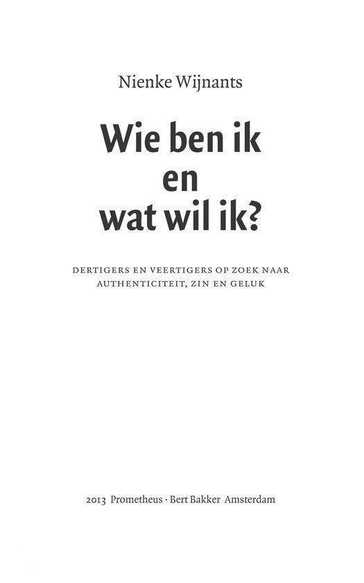 Boekcover met de titel 'Wie ben ik en wat wil ik?' met subtitel.