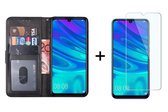 Huawei p smart 2019 hoesje bookcase met pasjeshouder zwart wallet portemonnee book case cover - 1x Huawei p smart 2019 screenprotector