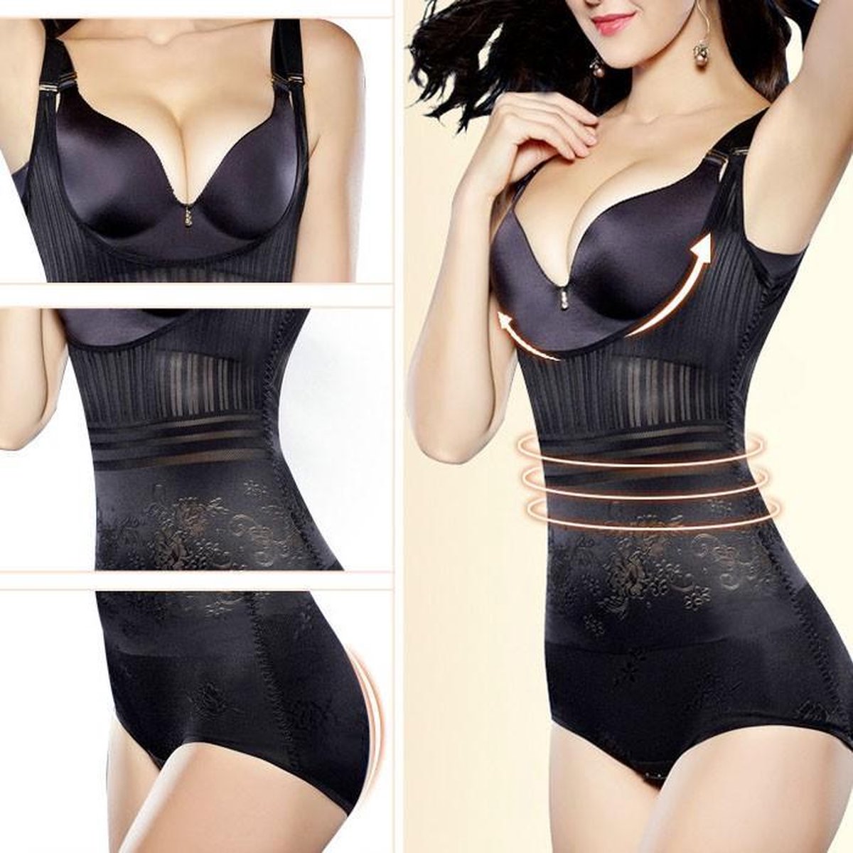 YIANNA Shapewear voor dames, buikverhullend, sterk formend, bodyshaper bodysuit, miederbody, figuurvormend, fajas Colombianas, L