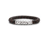 SILK Jewellery - Zilveren Armband - Crossline - 423BBR.19 - bruin/zwart leer - Maat 19