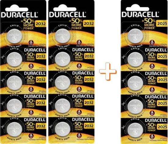 Piles bouton Duracell CR2032 (10 pièces) et CR2025 (5 pièces)