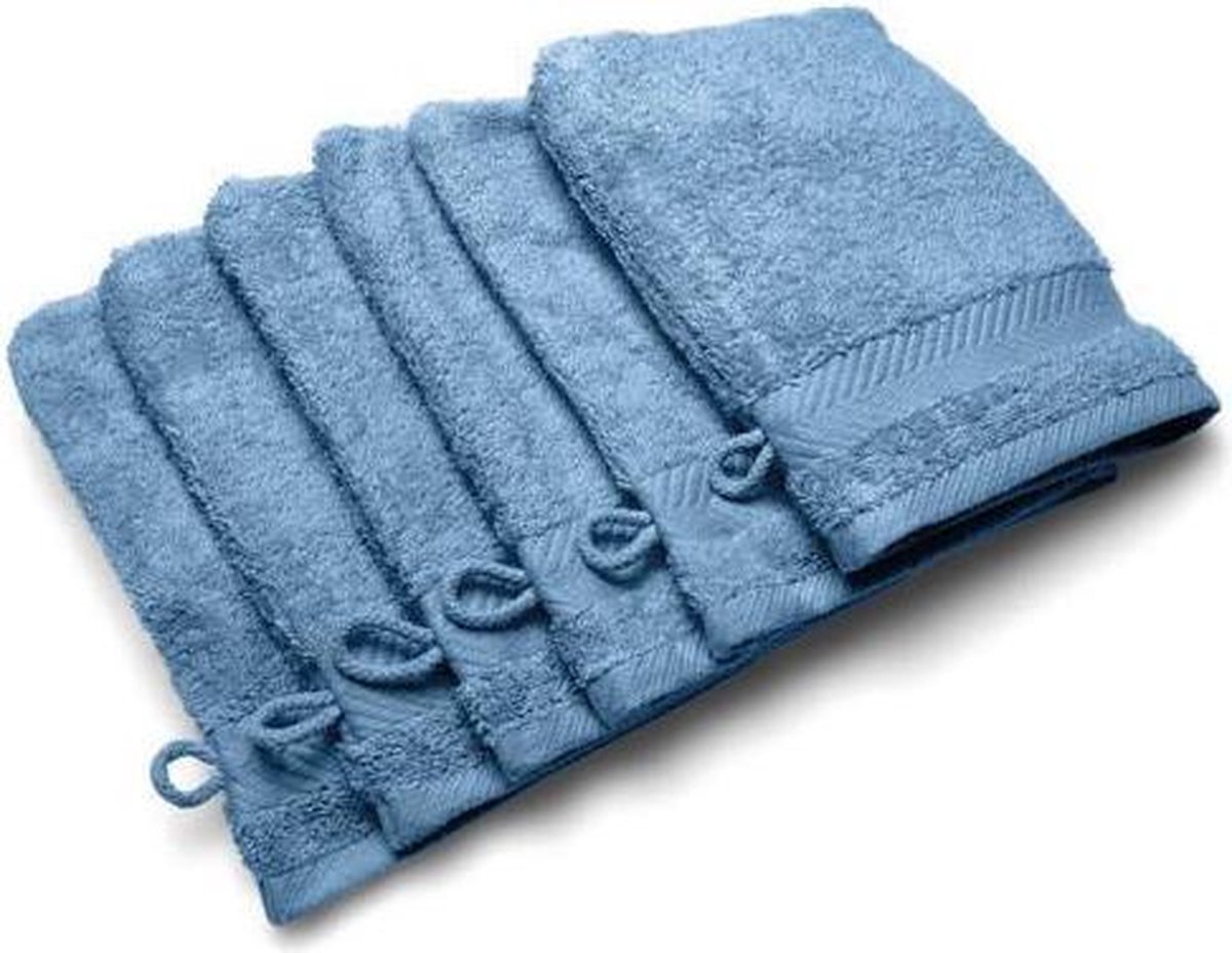 Casilin Royal Touch- Washandje - Jeans - 16 x 22 cm - Set van 6