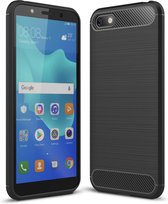 Luxe Huawei Y5 2018 Back cover – Zwart – Geborsteld TPU Carbon Case – Shockproof Hoesje