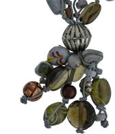 Behave ® - lange grijze ketting dames met glas en keramiek kralen