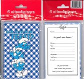 12 Uitnodigingskaartjes met envelop - Smurfen geruit blauw - 9 x 13.5 cm