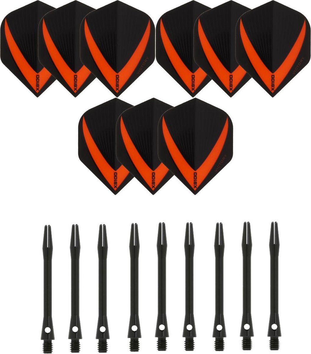 3 sets (9 stuks) Super Sterke - Oranje - Vista-X - darts flights - inclusief 3 sets (9 stuks) - medium - Aluminium - zwart - darts shafts