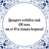 Tegeltje met Spreuk (Tegeltjeswijsheid): Managers verlullen vaak 100 euro, om er 10 te kunnen besparen! + Kado verpakking & Plakhanger