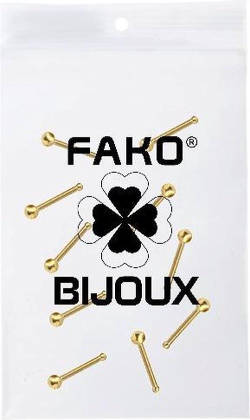 Fako Bijoux® - Neuspiercing - Stud - Staafje RVS - Staal - 2mm - Goudkleurig - 10 Stuks - Fako Bijoux®
