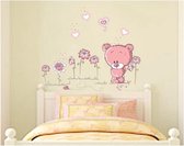 Vrolijke Premium Prachtige Muursticker Beer met Bloemen Teddybeer- Voor Kinderkamer - Babykamer V2