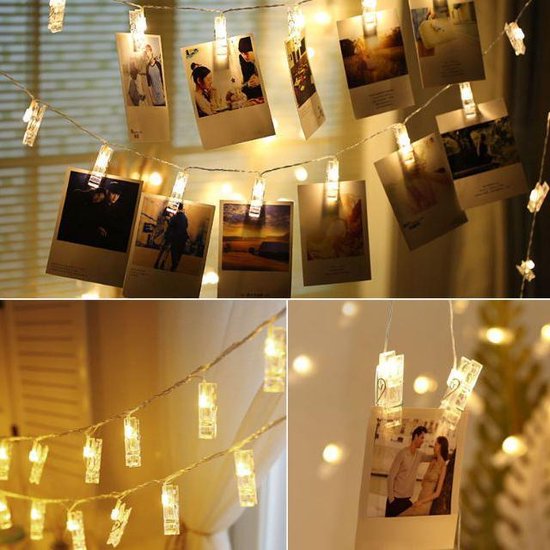 20 LED lichtslinger voor foto's of kerstkaarten - 2 meter- Warm wit |  bol.com