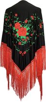 Spaanse manton  - omslagdoek - zwart rood groen Large bij verkleedkleding of flamenco jurk