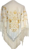 Spaanse manton  - omslagdoek - creme wit goud Large bij verkleedkleding of flamenco jurk