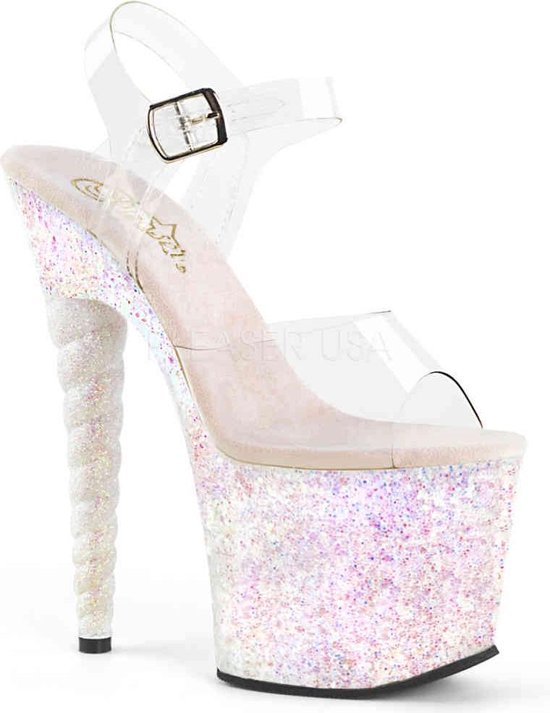 Pleaser - UNICORN-708LG Sandaal met enkelband, Paaldans schoenen - Paaldans schoenen - 37 Shoes - Transparant