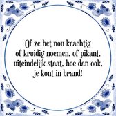 Tegeltje met Spreuk (Tegeltjeswijsheid): Of ze het nou krachtig of kruidig noemen, of pikant, uiteindelijk staat, hoe dan ook, je kont in brand! + Kado verpakking & Plakhanger