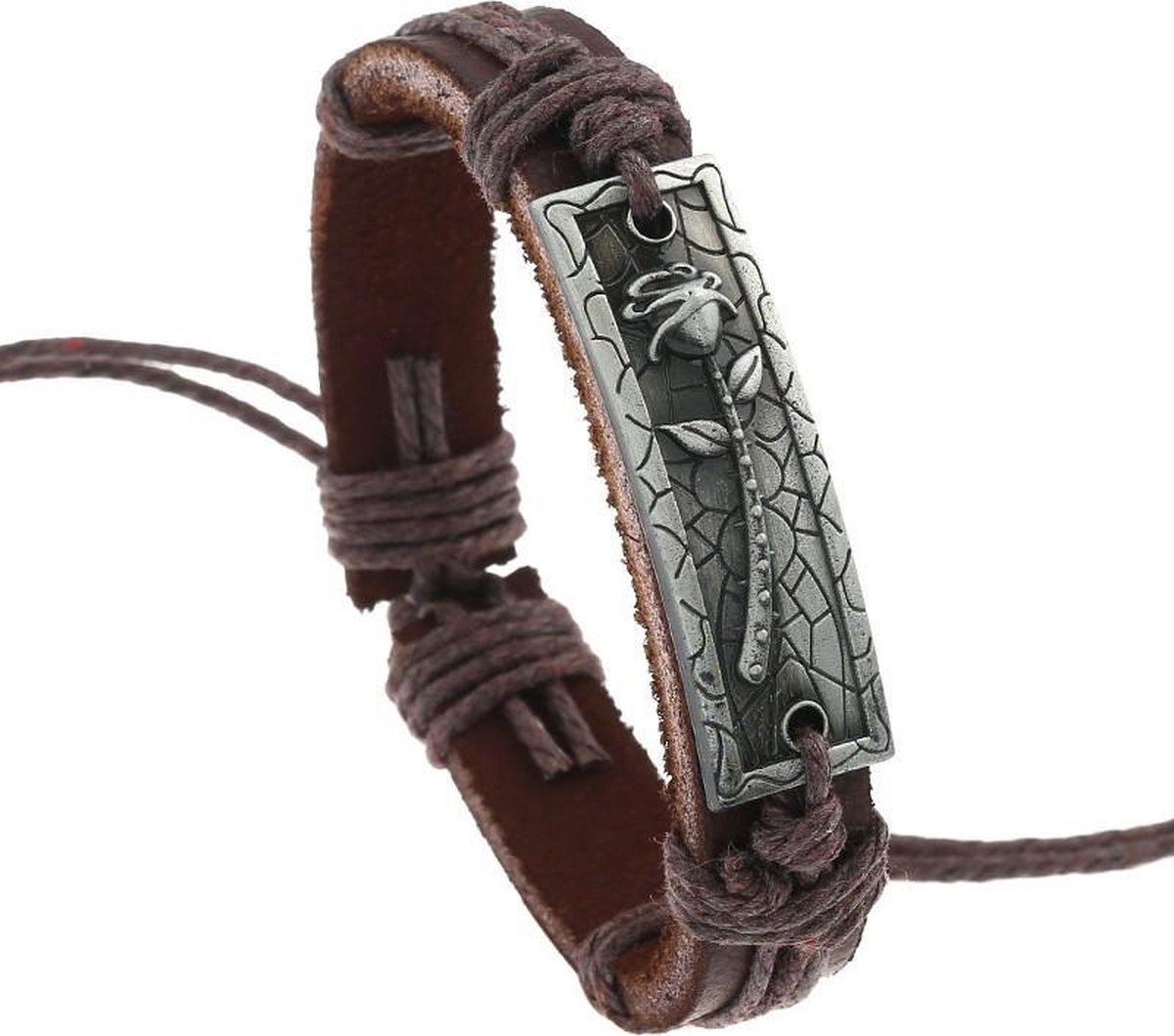 Fako Bijoux® - Armband Leer - Plate Roos - Bruin