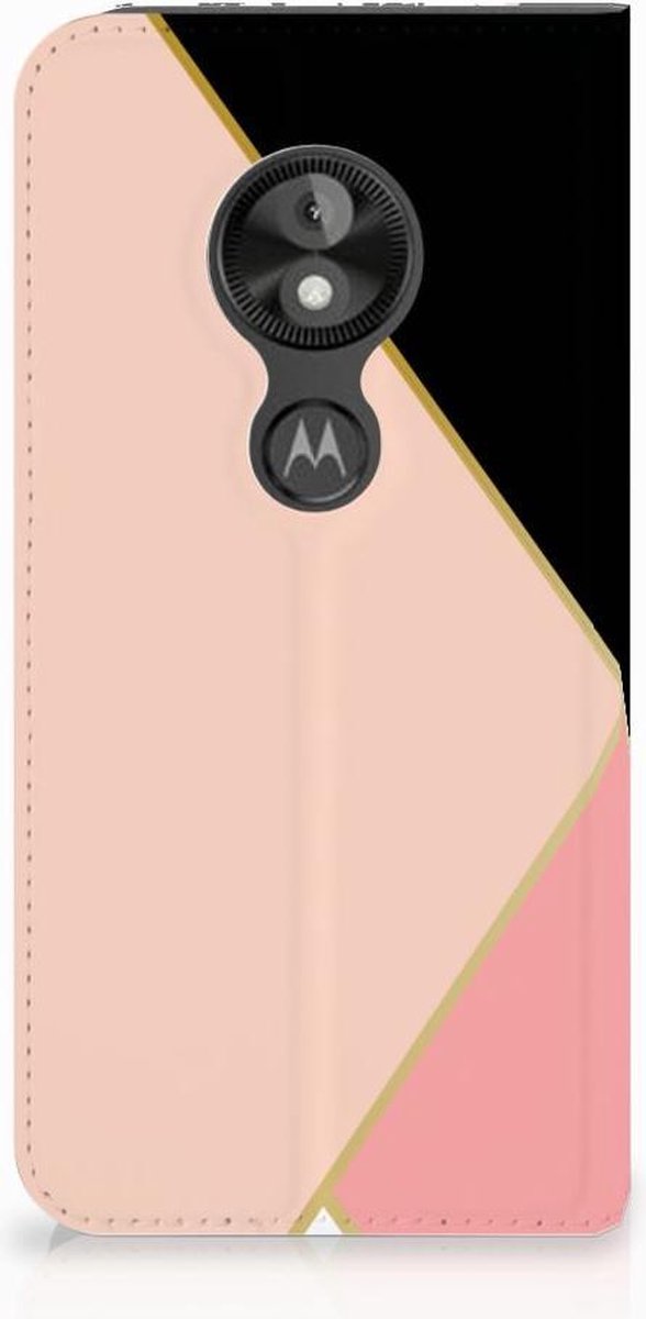 Motorola Moto E5 Play Stand Case Zwart Roze Vormen