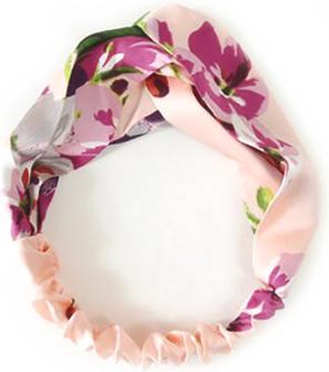 Haarband Satijn - Roze Bloemen - Bandana Hoofdband | 100% Polyester | Elastisch