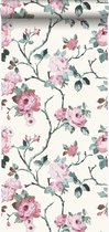 Origin Wallcoverings behangpapier bloemen gebroken wit en licht roze en groen - 347433 - 53 cm x 10,05 m