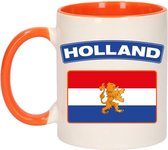 1x Holland vlag beker / mok - oranje met wit - 300 ml keramiek - oranje bekers